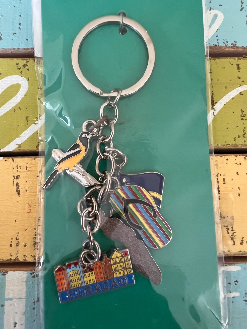 Curacao Multicolor Enamel Keychain - Bird & Flip-Flop Charms